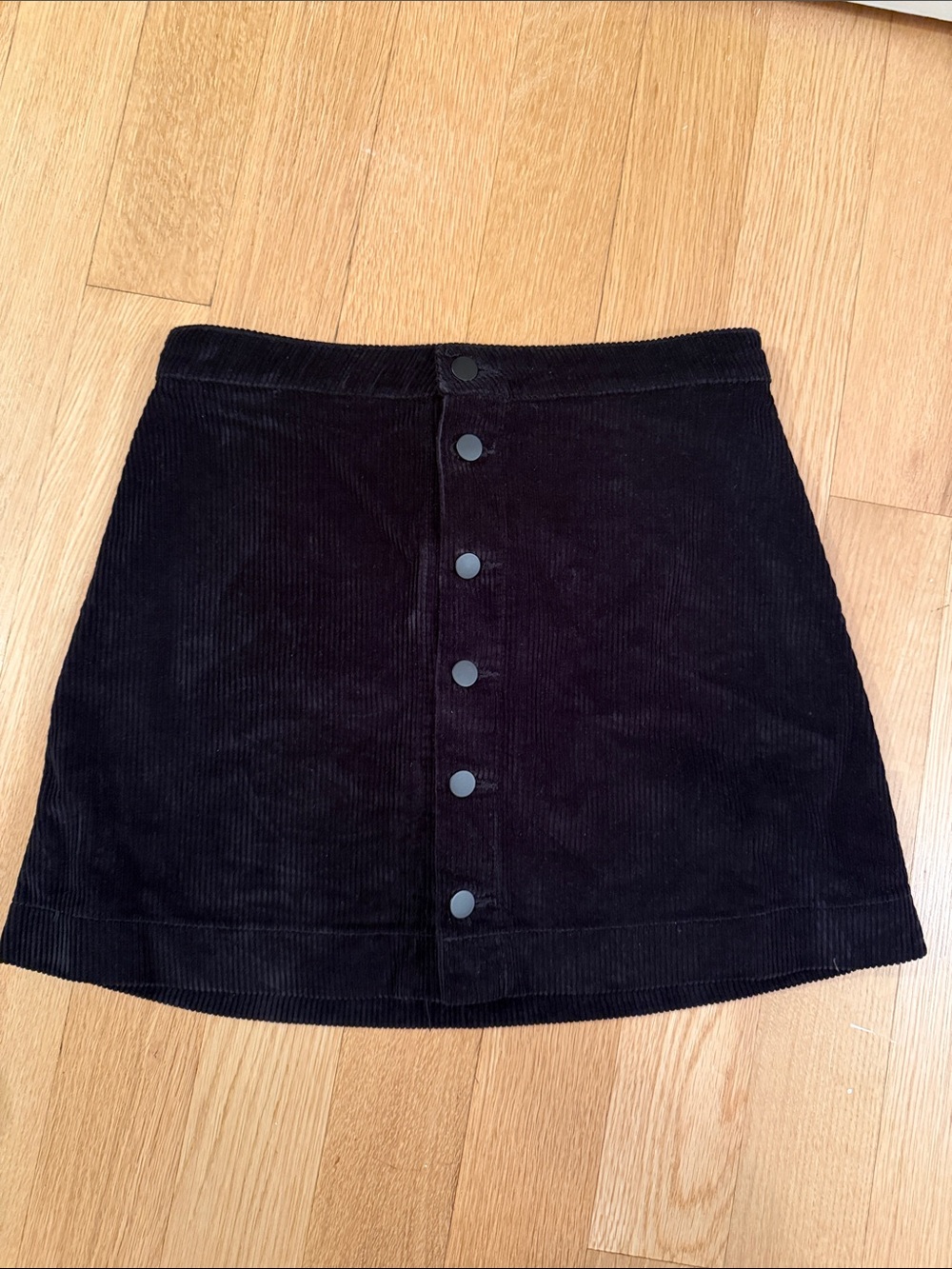 American Apparel Black Corduroy Button Mini Skirt